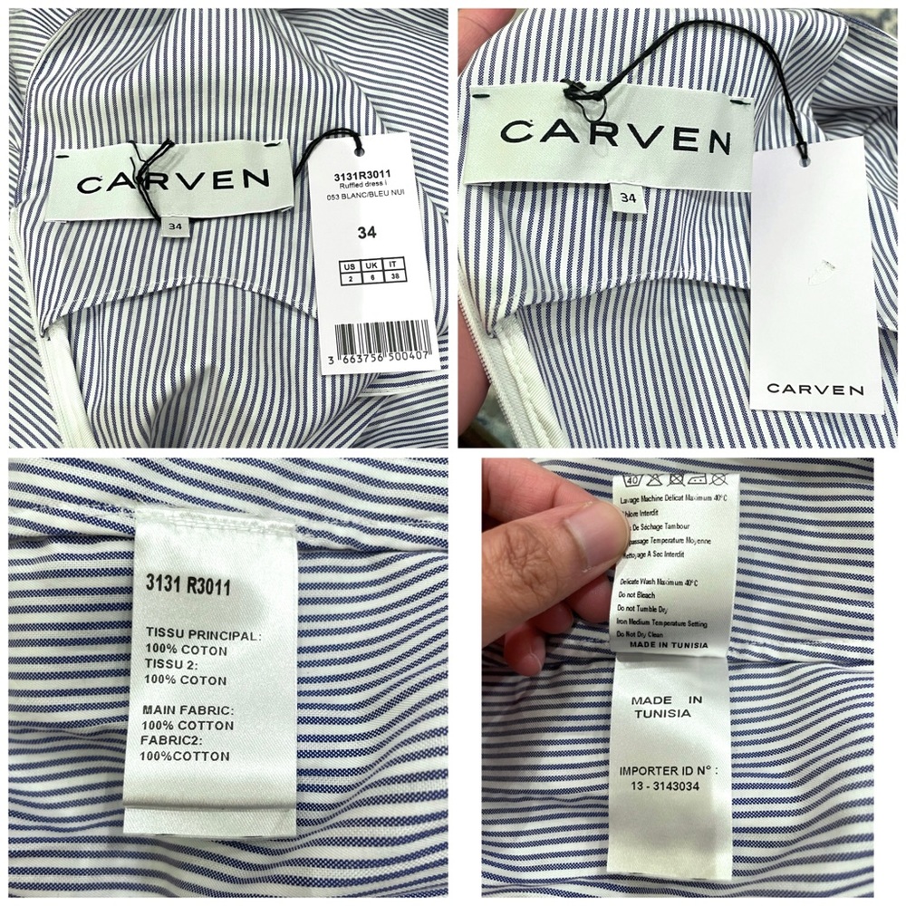 NWT Carven Sleeveless Striped Ruffle Midi Dress - Picture 10 of 11
